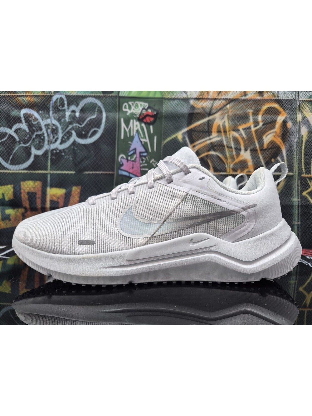 Nike Downshifter 12 Triple White Silver Running Sneaker DD9293-100 Men's 10.5m
